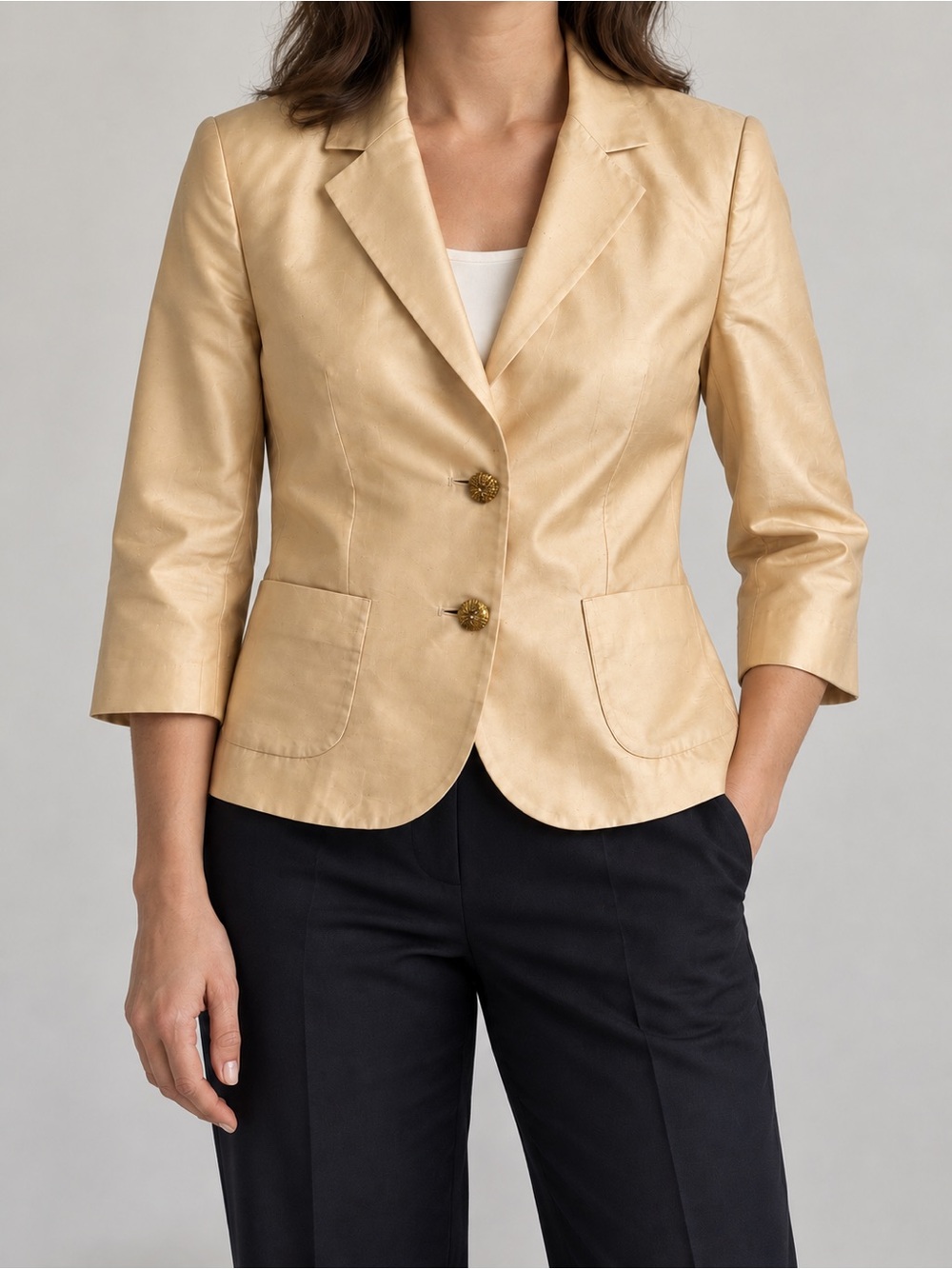 Vintage Seventy Italy 100% Silk Gold Champagne Blazer IT 44 / US 8